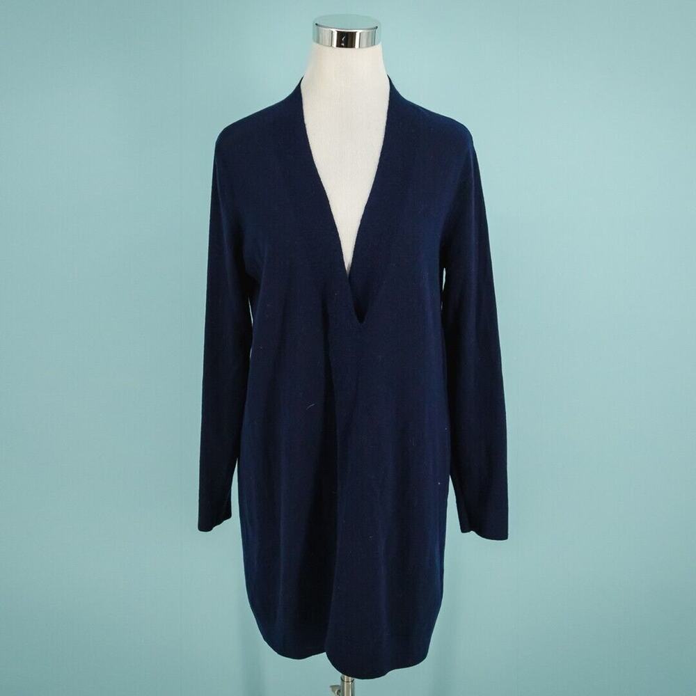 Eileen Fisher Size Medium M Blue V Neck Split Front Wool Blend Tunic Sweater